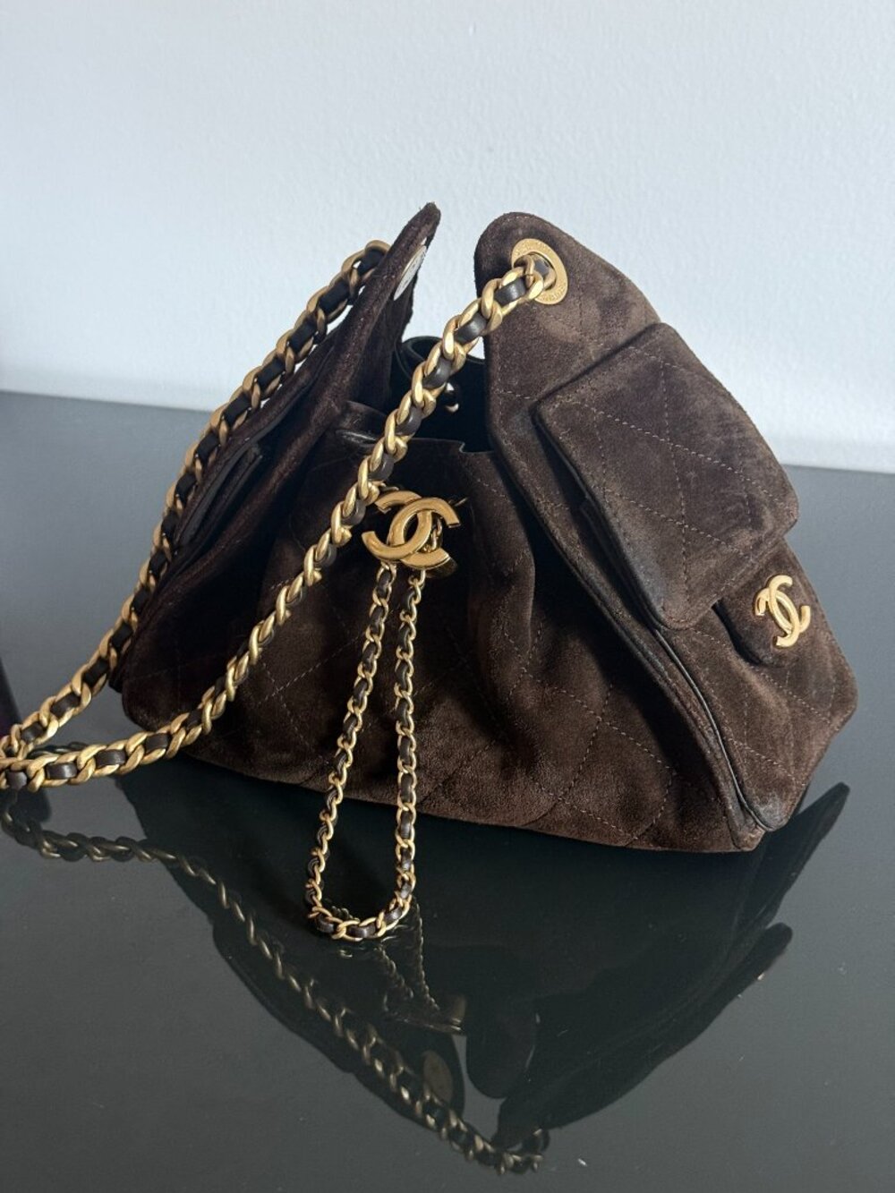 *RARE* Chanel 25 Mini Dark Brown Suede Calfskin Gold Hardware - Full Set - Picture 11 of 17